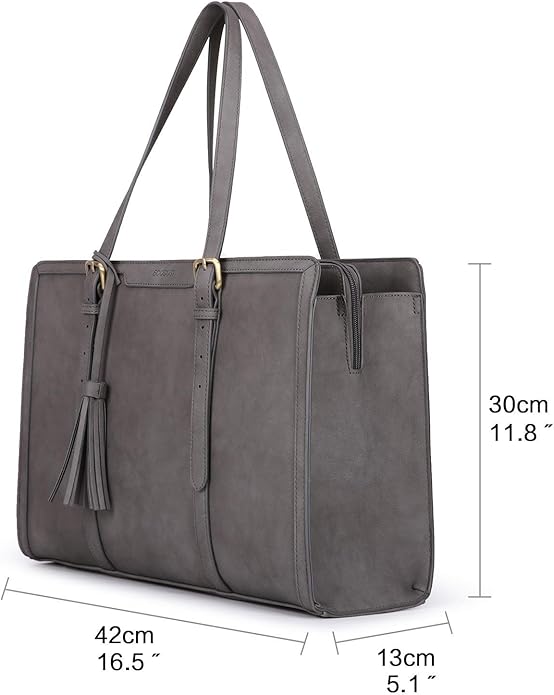 ECOSUSI Laptop Bag For Women 15.6 Inch Work Tote Bags PU Leather Computer Purse For Business Office With 3 Layer Compartments