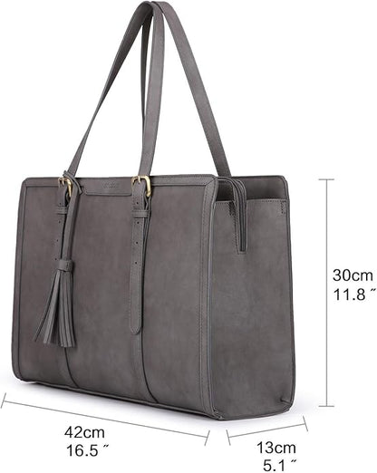 ECOSUSI Laptop Bag For Women 15.6 Inch Work Tote Bags PU Leather Computer Purse For Business Office With 3 Layer Compartments