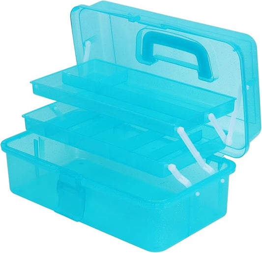 Saim Storage Bins,Three-Layer Multipurpose Art & Craft Storage Container,Carry Tackle Organizer,Medicine Cosmetic Art Supply Box for Art Supply Makeup Hair Accessories Painting Tools - Blue