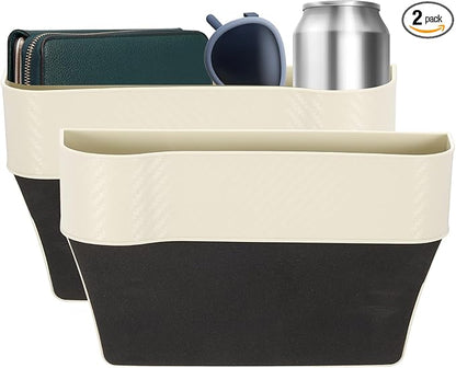 HARFINGTON 2pcs Car Seat Gap Filler Organizer 10.2 x 6.5 x 2.8 Inch PP Universal Car Organizer Storage Box Between Seat and Console (Left+Right) with Cup Holders for Phone Keys, Beige