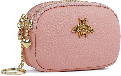 imeetu Women Leather Coin Purse, Small 2 Zippered Change Pouch Wallet