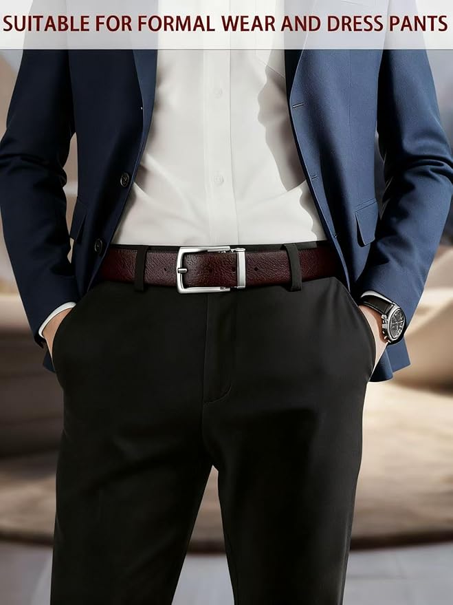Men's Genuine Leather Dress Belt, 1.38" Wide, Premium Cowhide Business Casual Belt, Classic Design for Work and Formal Wear