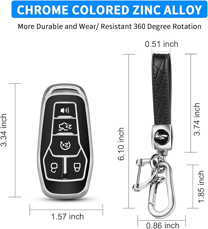 QBUC for Ford Key Fob Cover with Keychain Compatible with Ford Explorer F150 Fusion Mustang Edge Lincoln MKC 5 Buttons Smart Key (Black,Series 2)