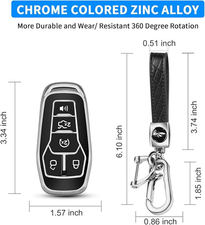 QBUC for Ford Key Fob Cover with Keychain Compatible with Ford Explorer F150 Fusion Mustang Edge Lincoln MKC 5 Buttons Smart Key (Black,Series 2)
