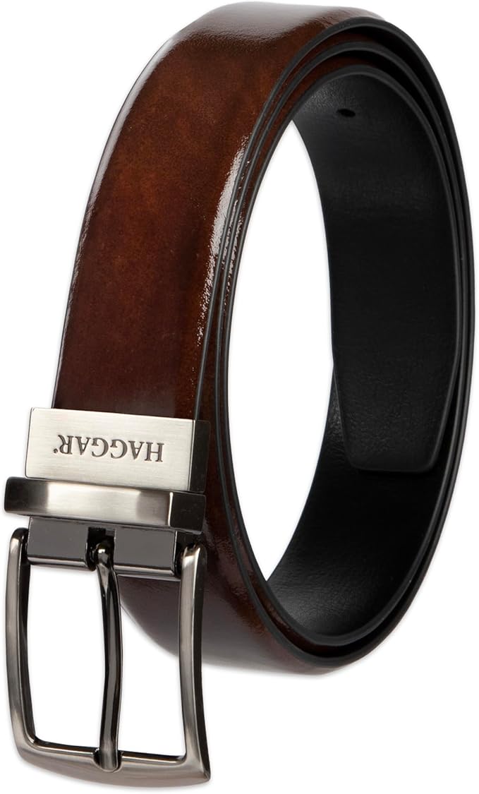 Haggar Men's 2-in-1 Reversible Leather Belt for Dress Pants, Suits, Khakis - Classic, Business Casual, Formal, Work