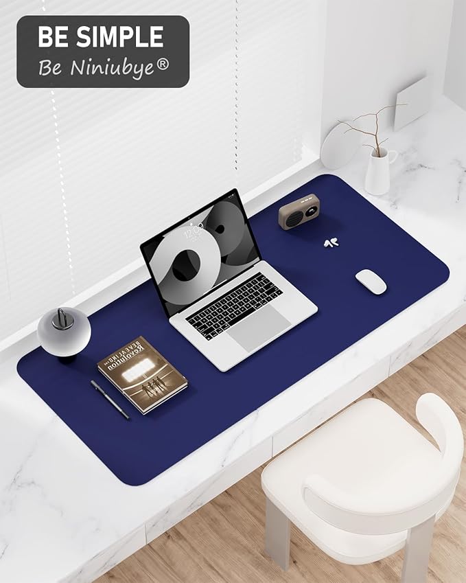 Desk Pad, 23.6" x 13.8" PU Leather Non-Slip Desk Mat Large Mouse Pad for Desktop, Waterproof Laptop Computer Writing Mat for Office, Home, Work, Gaming, Violet Blue