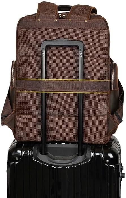 Men Leather Briefcase Full Grain Leather for Men Laptop Backpack Business Work Daypack Hiking Large Capacity Bag for Office Commute and Outdoor Adventures
