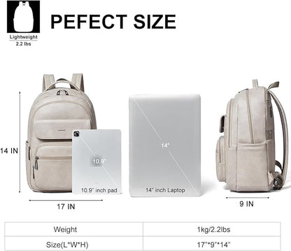 Leresas 37L Backpack Purse for Women Men Vegan Leather Teacher College Bag Daypack Work Business Back Pack Fashion Travel Back Pack Light Grey