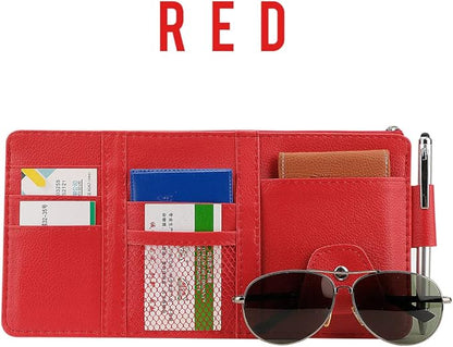Car Sun Visor Organizer, Auto Interior Accessories Pocket Organizers, Personal Belonging Storage Pouch Organizer, Pouch Holder with Multi-Pocket Net Zippers (Red)