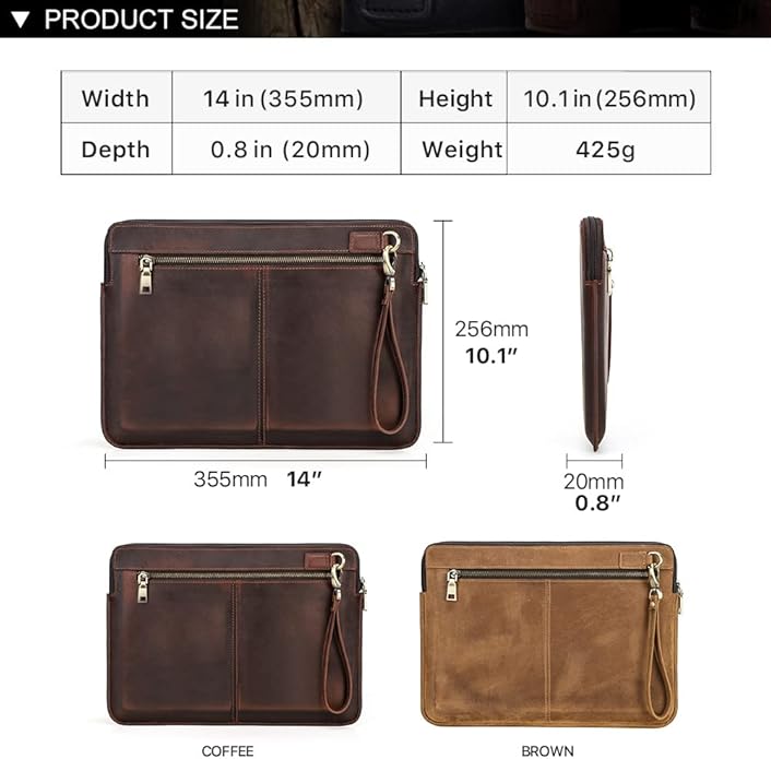 CONTACTS Full Grain Leather 14" Laptop Case Large Document Bag Notary Bag Slim Briefcase for Men