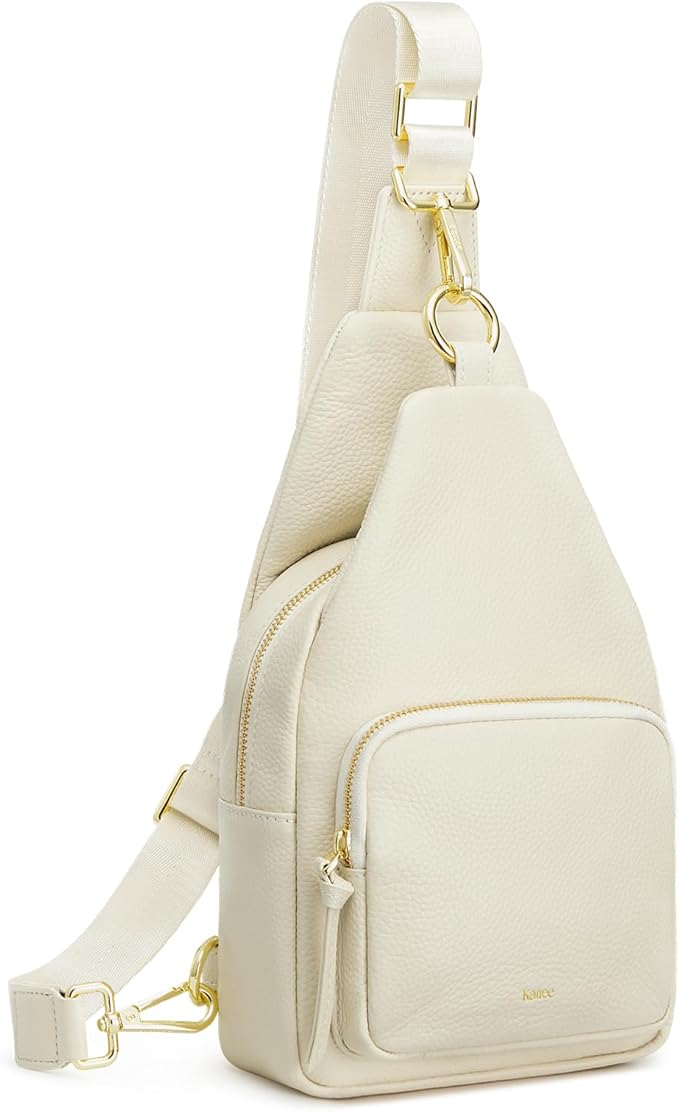 Kattee Small Sling Bag for Women, Leather Fanny Packs Crossbody Purse, Chest Bag for Travel with RFID Blocking, Beige