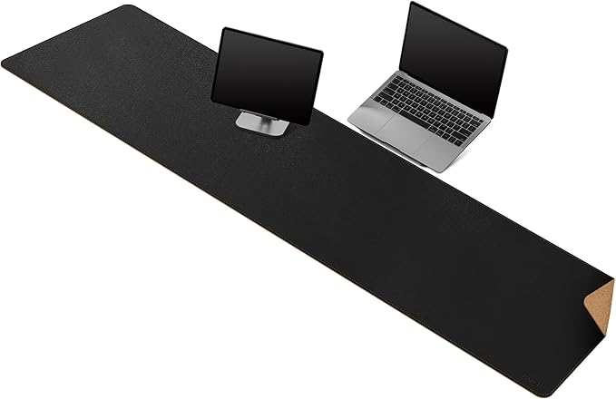MAIDERN 63”x 15.7” Leather Desk Pad XXL, Large Desk Mat, Cork & Leather Large Mouse pad for Desk, Waterproof Computer Desk Pad for Gaming Home Office (Black) …