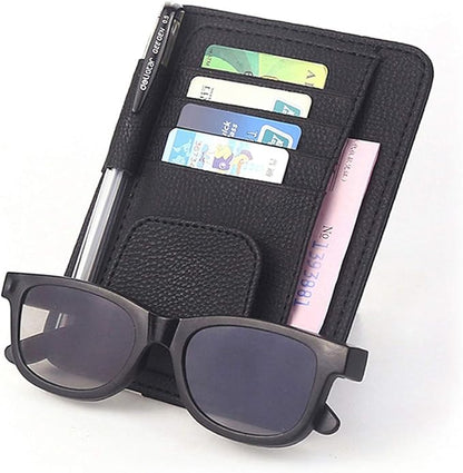Artificial Leather Car Sun Visor Storage Glasses Organizer Bills Wallet Holder Ticket Credit Card Clips Auto-Interior Visor Accessories(Black)