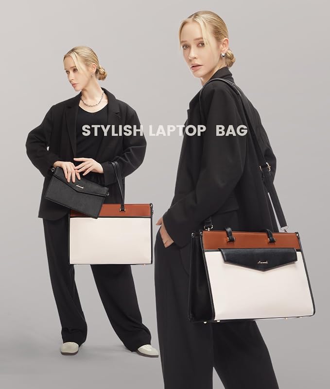 LOVEVOOK Laptop Bag for Women, 17.3'' Laptop Tote Purse 2-in-1 Professional Work Bag Business Briefcase with Clutch Purse, Waterproof Leather Computer Handbag for Teacher Office Travel