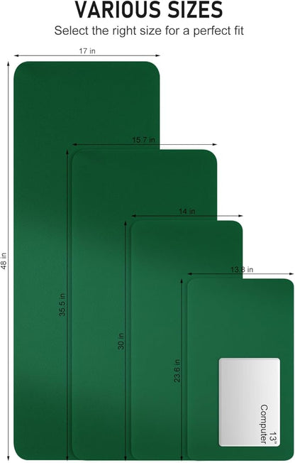 Desk Pad, 48" x 17" PU Leather Non-Slip Desk Mat Large Mouse Pad for Desktop, Waterproof Laptop Computer Writing Mat for Office, Home, Work, Gaming, Dark Green