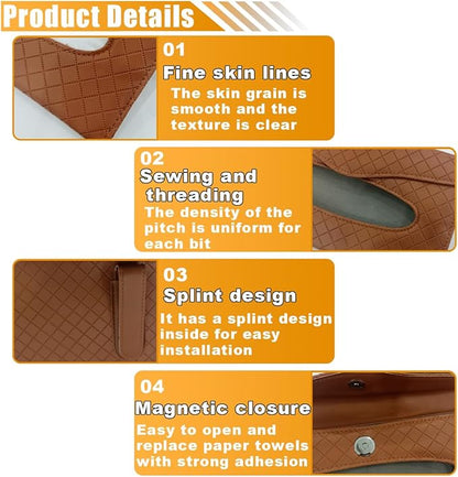 Car Tissue Holder, PU Leather Auto Napkin Holder for Visor & Backseat, Automotive Mask Organizer Case to Keep Vehicle Tidy, Universal Interior Accessories for Sedan Truck SUV (Brown)