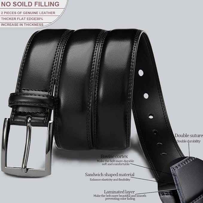 DOOPAI Mens Dress Belt - Genuine Leather Dress Belts For Men,Casual Suit Jeans Belt-Single Prong Buckle black belt