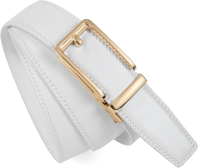 Founders & C Men's Leather Ratchet Comfort Click Belt Dress with Slide Buckle -Adjustable Trim to Fit