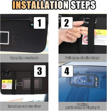 JOYCOURT Handicap Placard Holder for Car, Disabled Parking Permit Sign Protector, Car Interior Sun Visor Storage Clip with Pen Holder, Note Paper Slot, Elastic Strap