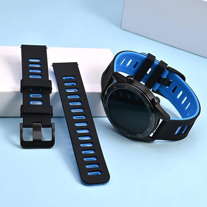 WOCCI 18mm Bicolor Watch Band, Silicone Rubber, Quick Release Replacement Strap for Men and Women, Black Stainless Steel Buckle (Black-Blue)