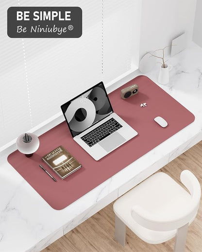 Desk Pad, 35.5" x 17" PU Leather Non-Slip Desk Mat Large Mouse Pad for Desktop, Waterproof Laptop Computer Writing Mat for Office, Home, Work, Gaming, Deep Red