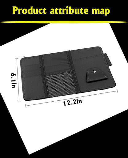 Car Sun Visor Organizer, Multifunctional Leather Sun Visor Organizer Sunglass Holder with Zipper for Car Interior Truck Accessories Men Women (Black)