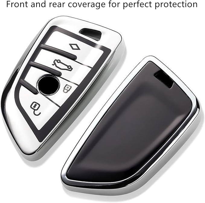 Creativity Suitable for BMW key fob Cover. Advanced soft TPU key box is compatible with F30 F45 F55 G20 G30 X1 X3 X4 X5 X6 X7 3 5 7 8 M5 M6 GT series smart key (Type B Silver single Key Case)