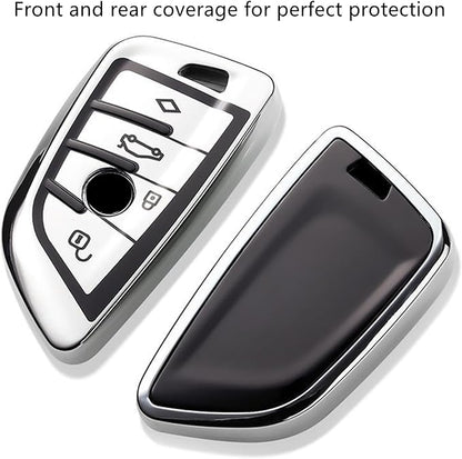 Creativity Suitable for BMW key fob Cover. Advanced soft TPU key box is compatible with F30 F45 F55 G20 G30 X1 X3 X4 X5 X6 X7 3 5 7 8 M5 M6 GT series smart key (Type B Silver single Key Case)