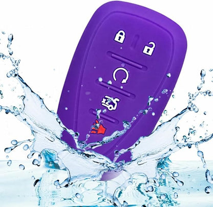 Autobase Silicone Key Fob Cover for Chevy Malibu Camaro Trax Traverse Trailblazer Sonic Cruze Blazer Volt Equinox Spark | Car Accessory for Chevrolet | Key Protection Case 2 Pcs (Black & Purple)