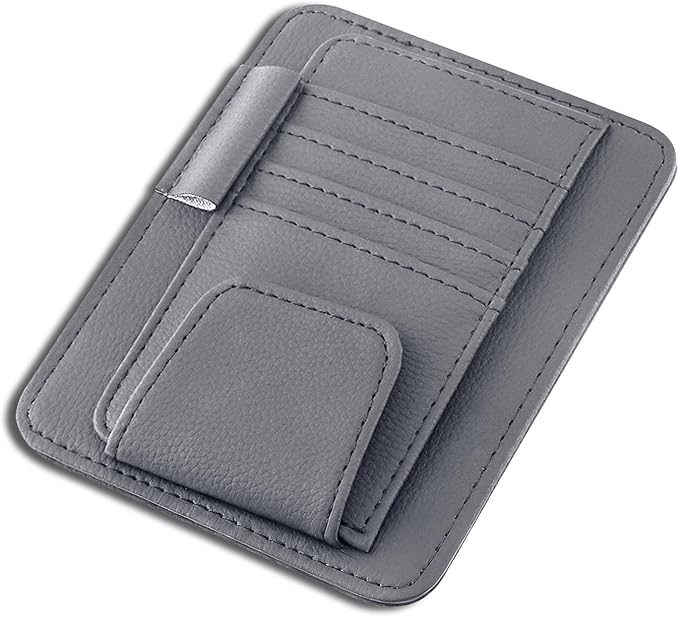 Car Sun Visor Organizer, Multifunctional Auto Visor Document Holder with Sunglasses Clip, Universal Car Interior Accessories Organizer for Drving License, Card, Pen (Gray)