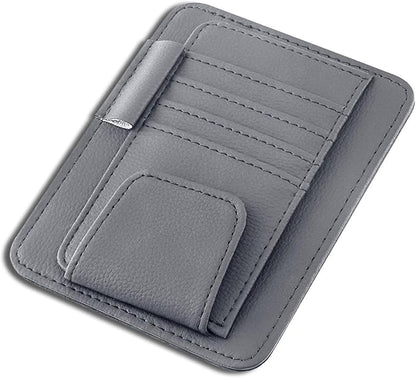Car Sun Visor Organizer, Multifunctional Auto Visor Document Holder with Sunglasses Clip, Universal Car Interior Accessories Organizer for Drving License, Card, Pen (Gray)
