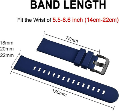 BISONSTRAP Silicone Watch Bands, Slim Watch Straps with Quick Release, 22mm, Dark Blue with Black Buckle