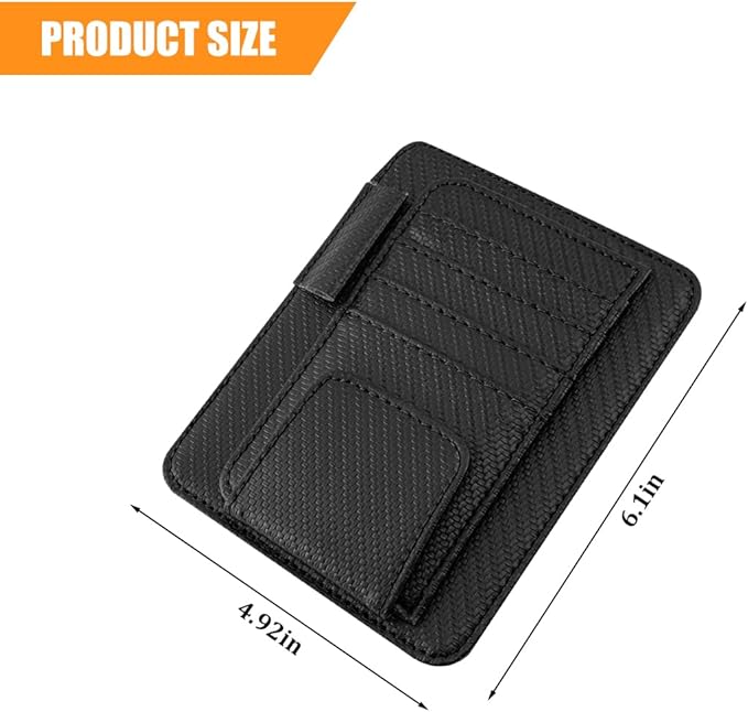 Car Sun Visor Organizer, PU Leather Vehicle Visor Document Storage Pocket for Sunglass Card Pen, Multifunctional Automotive Interior Holder Accessories, Universal Fit (Carbon Black)