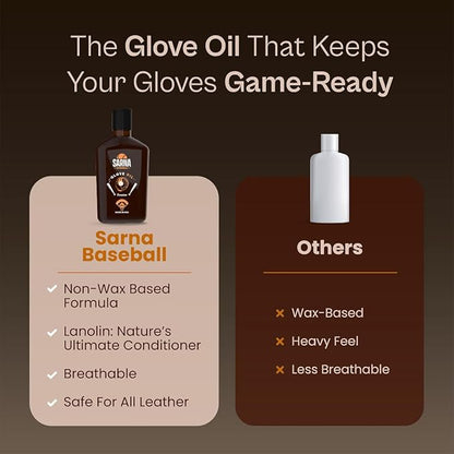 SARNA BASEBALL Glove Oil for Softball & Baseball Gloves, 8 Oz – Lanolin-Based Formula, Helps Soften Leather & Prevents Cracking – Game-Ready Glove Oil to Break in Gloves