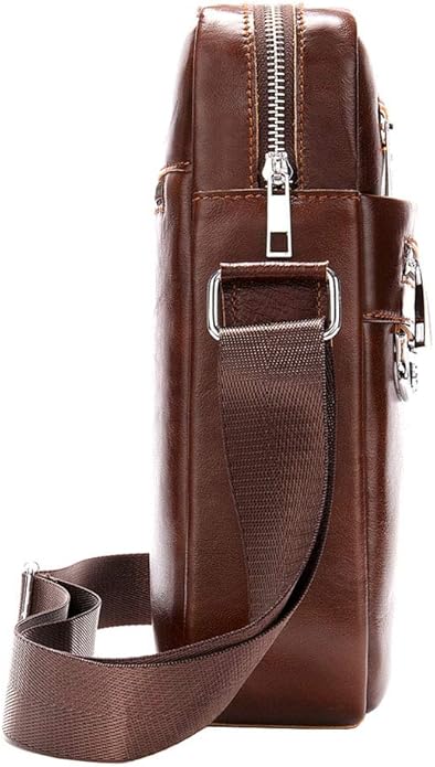 Hebetag Small Leather Sling Shoulder Bag Messenger Pack for Men Women Outdoor Travel Business