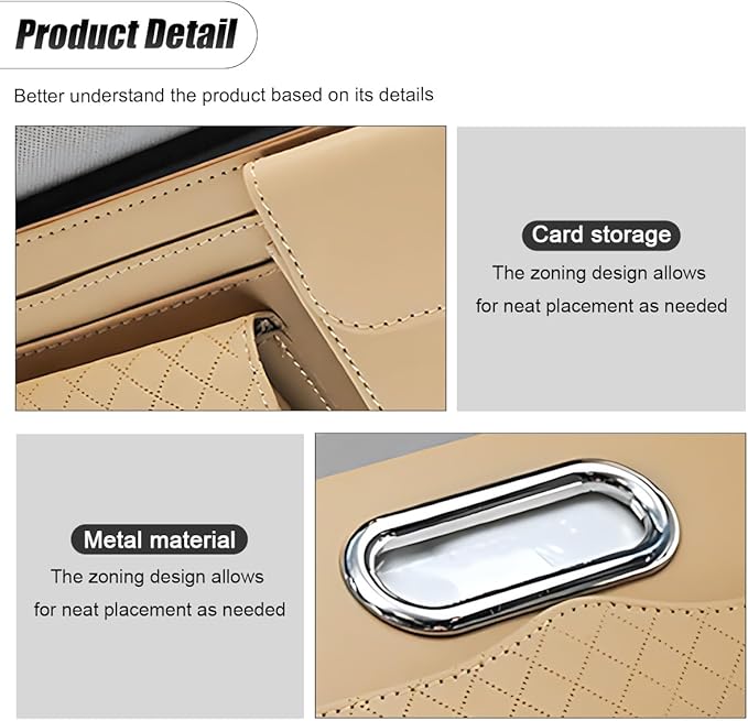 ZIMISI Leather Car Visor Organizer, Sun Visor Storage Bag, Car Tissue Holder, Multi-Pocket Document Holder, Vehicle Travel Accessories for Pen, License, Cards, Sunglasses, Tissues (Khaki)