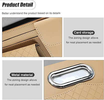 ZIMISI Leather Car Visor Organizer, Sun Visor Storage Bag, Car Tissue Holder, Multi-Pocket Document Holder, Vehicle Travel Accessories for Pen, License, Cards, Sunglasses, Tissues (Khaki)