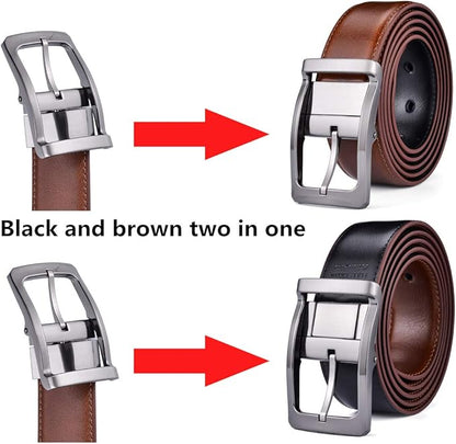 Belts for Men Reversible Leather 1.25” Waist Strap Fashion Dress Buckle Beltox