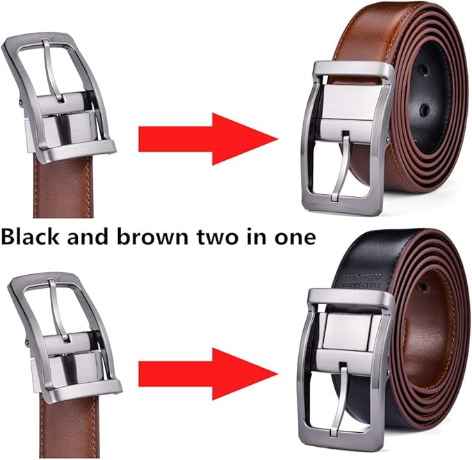 Belts for Men Reversible Leather 1.25” Waist Strap Fashion Dress Buckle Beltox