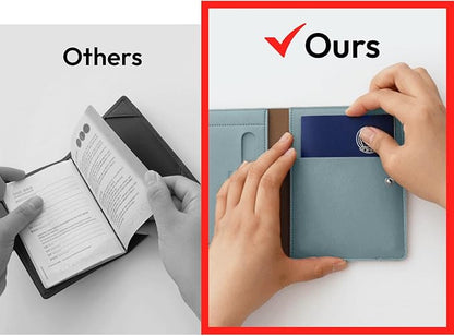 carrotez Family Travel Document Organizer – Premium RFID Blocking Leather Passport Holder & Wallet for 2 Passports, Cards, Boarding Passes & Travel Essentials – Fog Blue