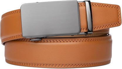 Founders & C Men's Ratchet Belt 1 3/8",Leather Dress Belt Adjustable with Click Sliding Buckle Trim to Exact Fit