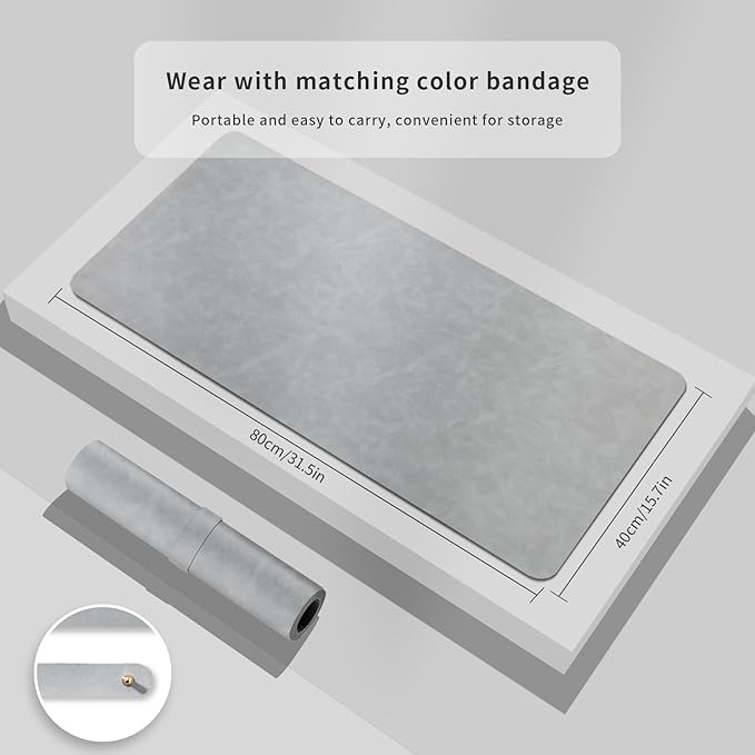 Desk Pad Soft PU Leather Extra Large Mouse Pad Laptop Computer Desk Mat Table Blotter Flat Smooth Waterproof Non-Slip Desktop Protector Writing Pad for Office and Home (Light Grey, 120x43cm)