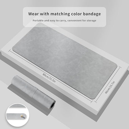 Desk Pad Soft PU Leather Large Mouse Pad Laptop Computer Desk Mat Table Blotter Flat Smooth Waterproof Non-Slip Desktop Protector Writing Pad for Office and Home (Light Grey, 90x43cm)
