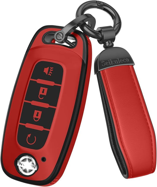For Nissan Key Fob Cover Accessories- Matte TPU Key Fob Cover with Leather Keychain for 2023 2024 2025 2026 Rogue Pathfinder Versa 2025 2026 Sentra Patrol Armada Smart and More
