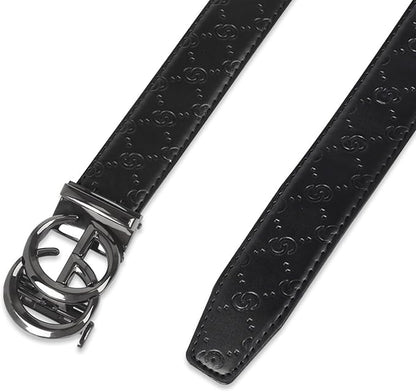 Aurolran Men&Womens Leather Dress Belt Business Automatic Buckle Belt Color-Black Silver Gold