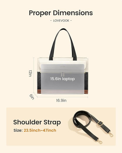 LOVEVOOK Laptop Tote for Women 15.6 Inch, PU Leather Waterproof Work Tote with Large Tumbler Pocket, Peony Embossed Textured Computer Bag, Organized Teacher Office Business Crossbody Handbag