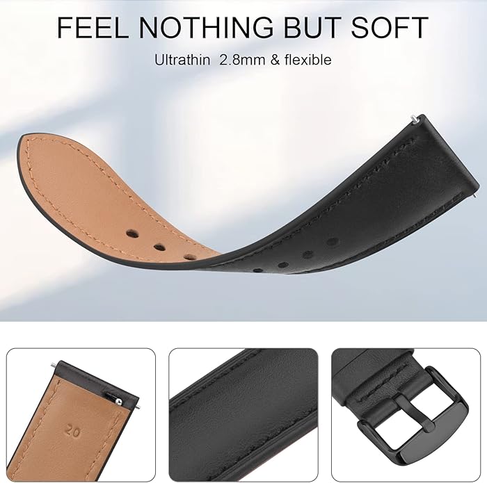 Vancle Quick Release Genuine Leather Watch Band 20mm 22mm Watch Strap, Top Grain Leather Watch bands for Men Women