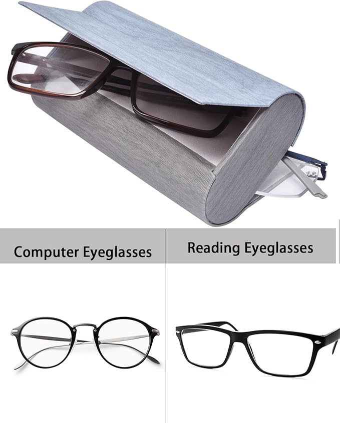 Philley Dual Glasses Case 2-in-1 PU Leather Hard Shell Double Eyeglasses case for Women & Men
