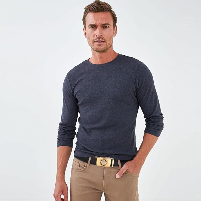 Aurolran Men&Womens Leather Dress Belt Business Automatic Buckle Belt Color-Black Silver Gold