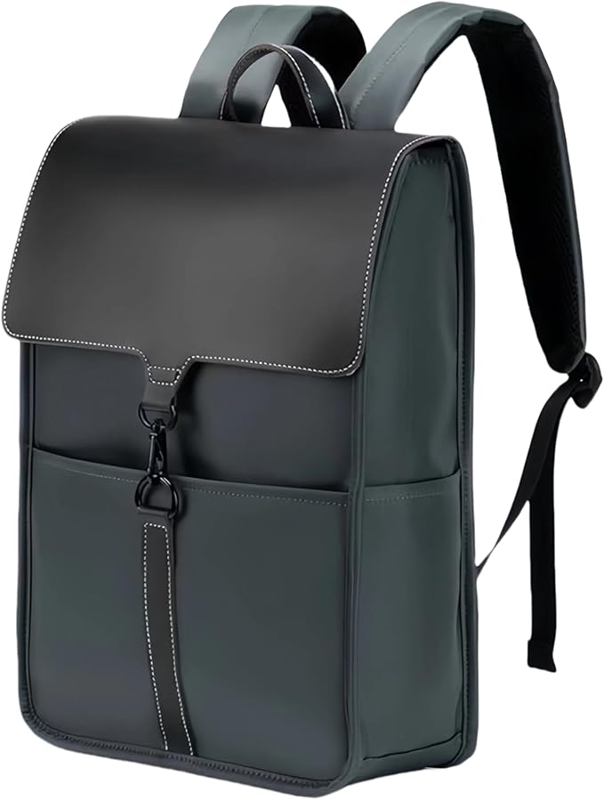 Multi-Compartment Laptop Backpack, PU Leather, Black, with Reinforced Handle and Multiple Storage Pockets